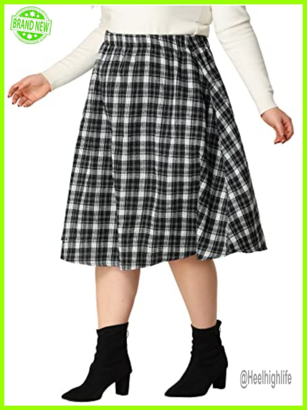 Plus Size A-Line Plaid Midi Skirt High Waist Flare Holiday Party
